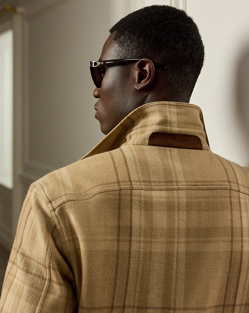 Plaid Wool-Blend Shirt Camel