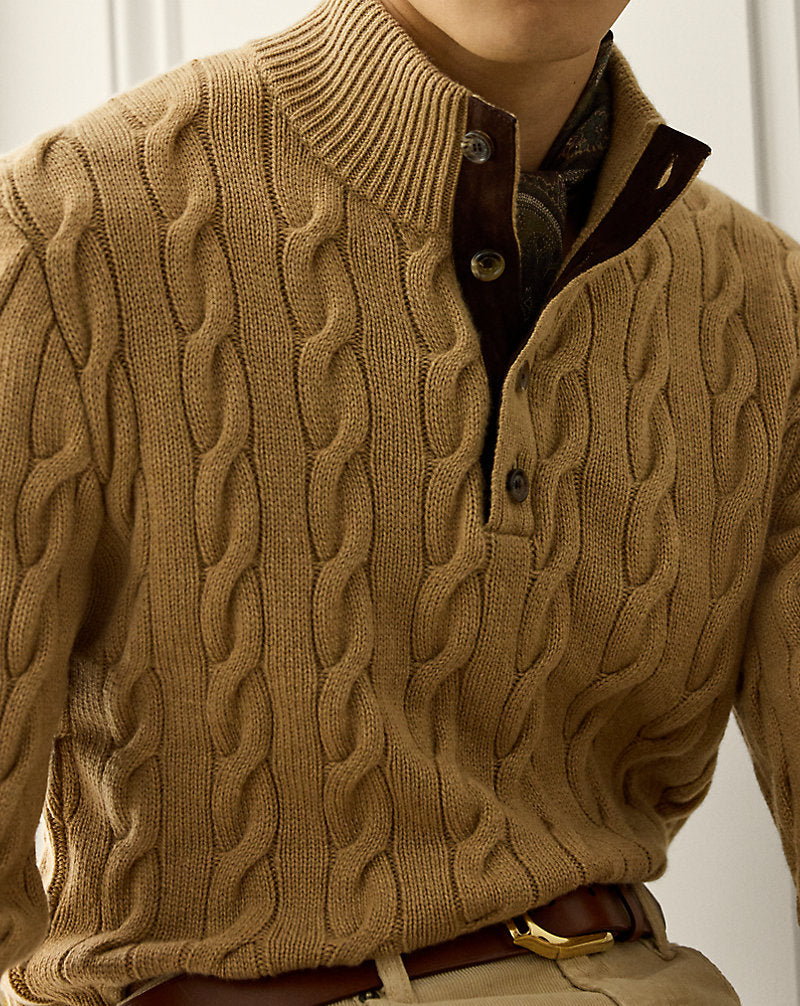 Cable-Knit Cashmere Mockneck Jumper Camel Melange
