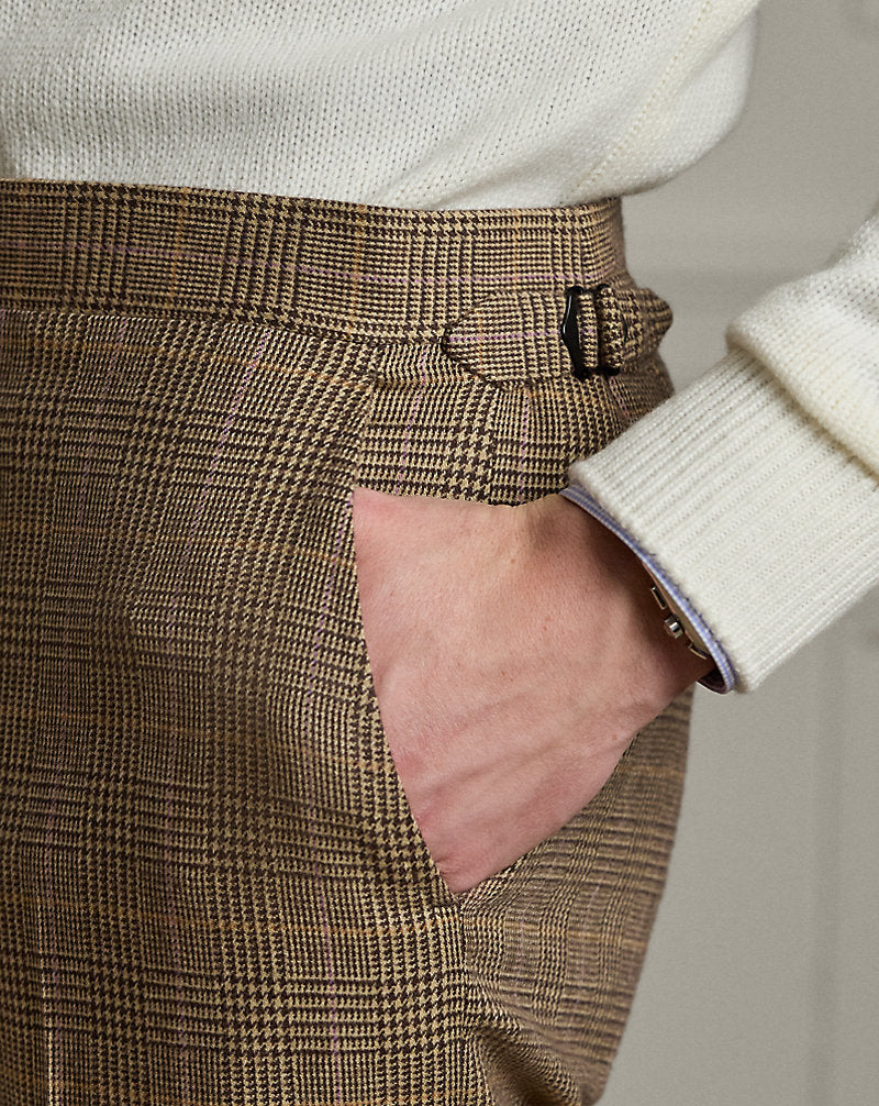 Gregory Handmade Glen-Plaid-Anzughose Creme/Hellbraun Multi