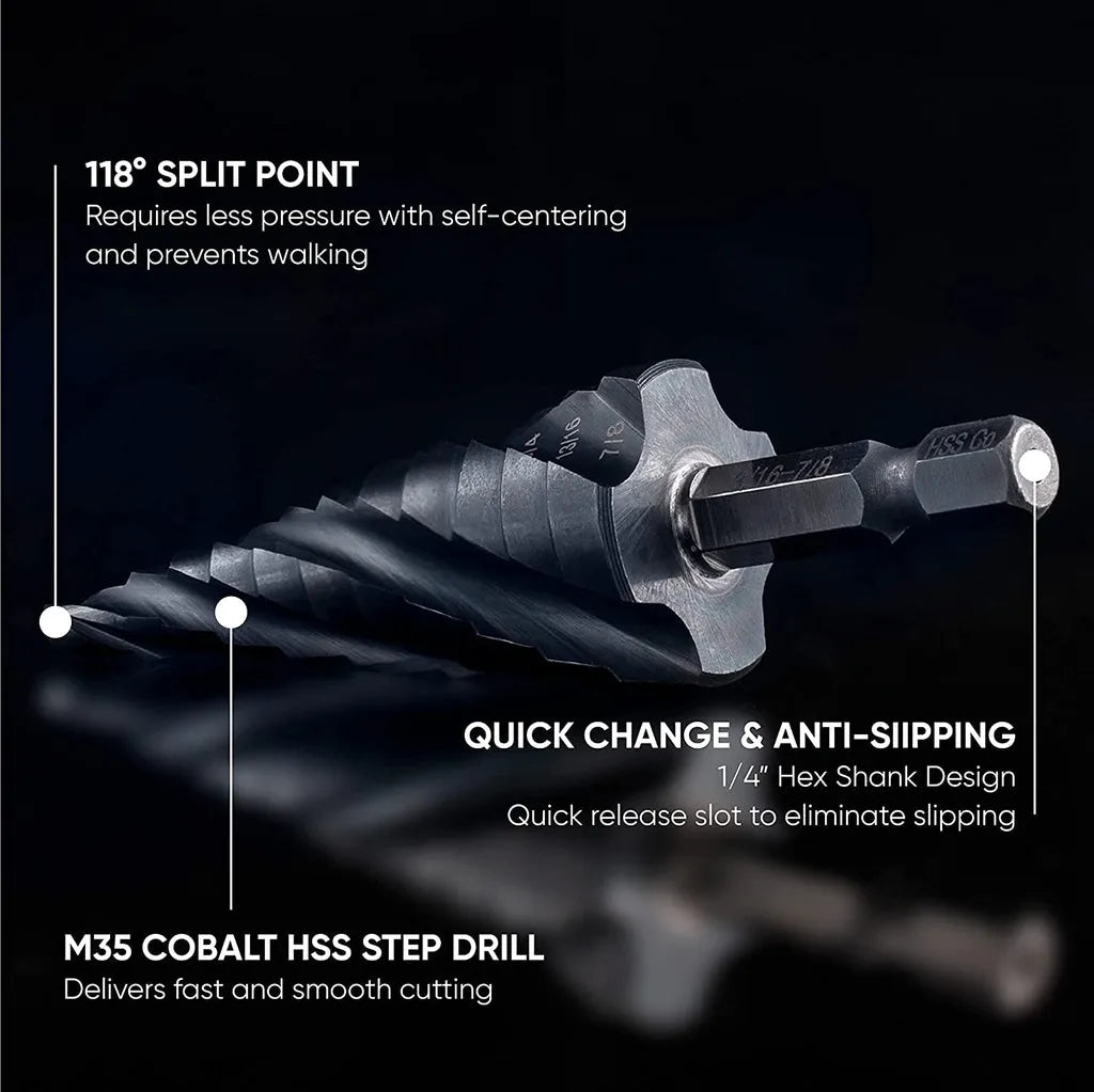 M35 Cobalt Four Spiral Flute Step Drill Bit