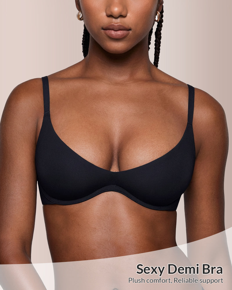 Unlined Underwire Demi Balconette Bras Set