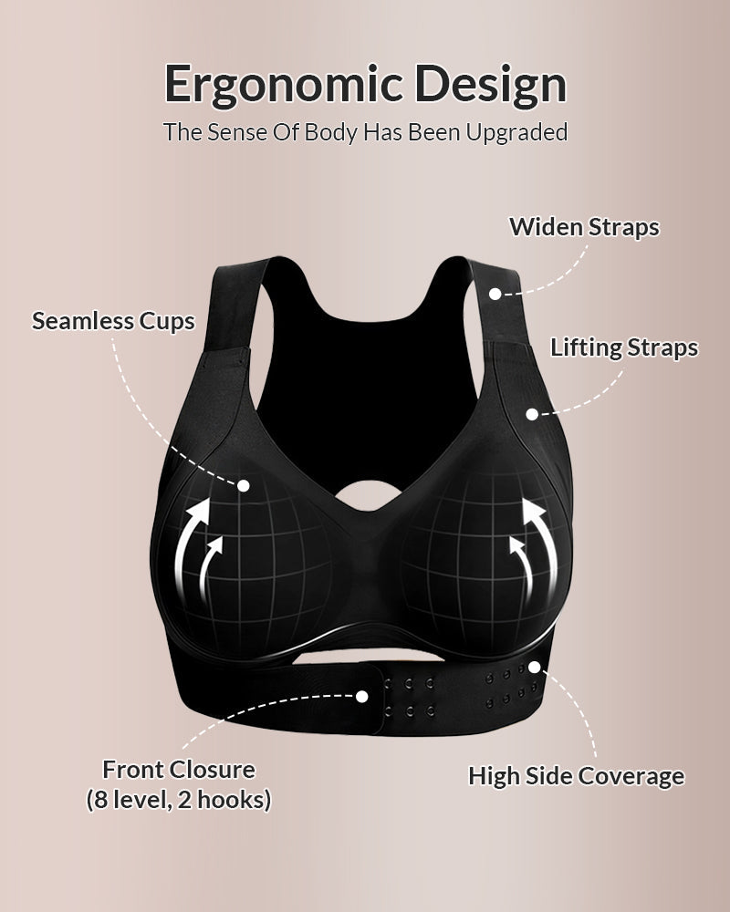 Front Closure Cross-Back Wireless Back-Support Bra