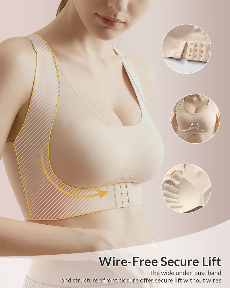 Front Closure Cross-Back Wireless Back-Support Bra