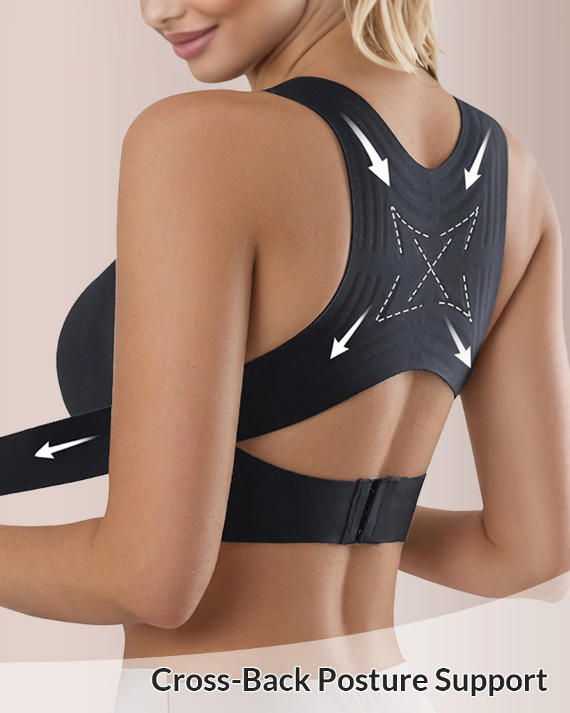 Front Closure Cross-Back Wireless Back-Support Bra