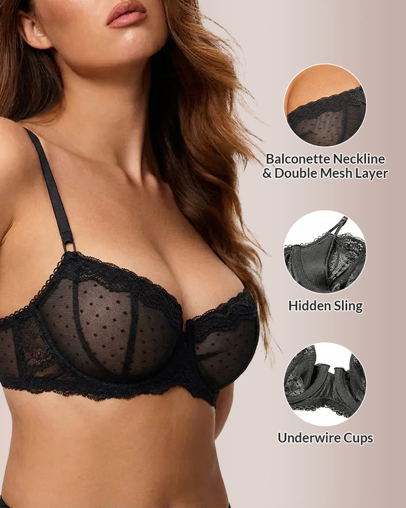 Sheer Lace Underwire Balconette Bra