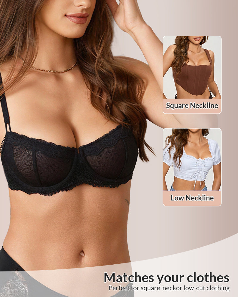 Sheer Lace Underwire Balconette Bra