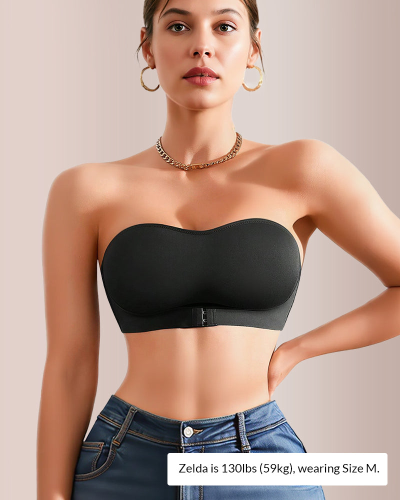 Seamless Front-Closure Strapless Bandeau Bra