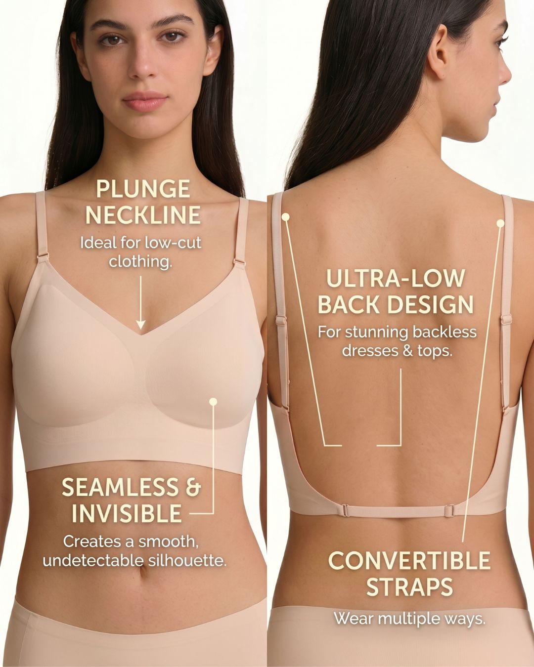 Soft Triangle Bralette Invisible Low Back with Multiple Tie Styling Options