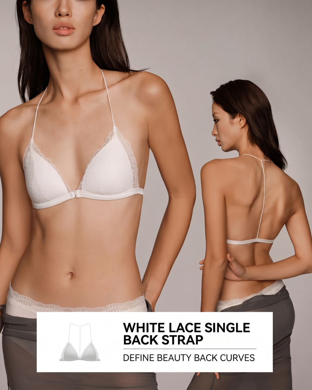 French Front Closure Lace Back Triangle Bra Thin Straps Lightweight Elegant Lingerie