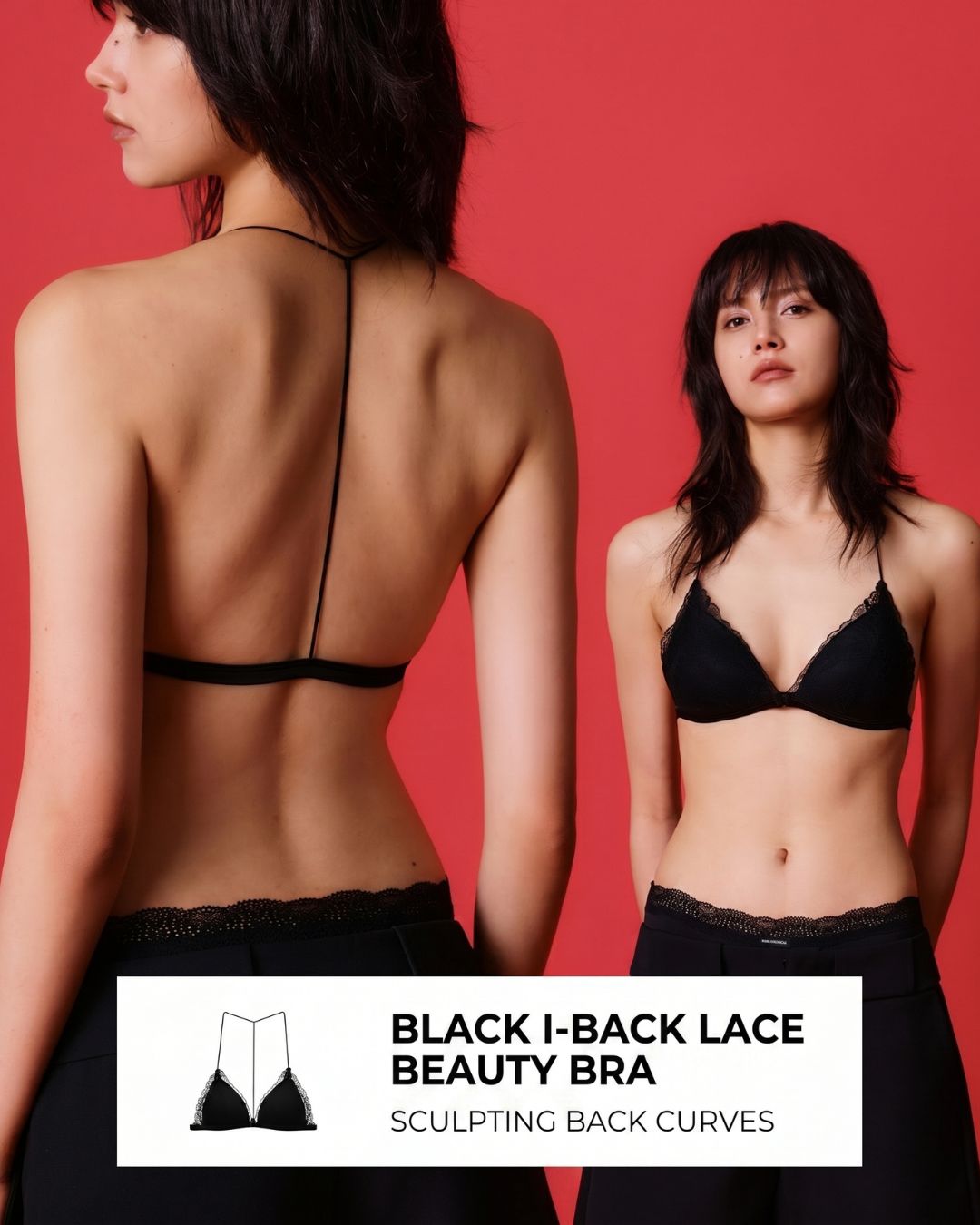 French Front Closure Lace Back Triangle Bra Thin Straps Lightweight Elegant Lingerie