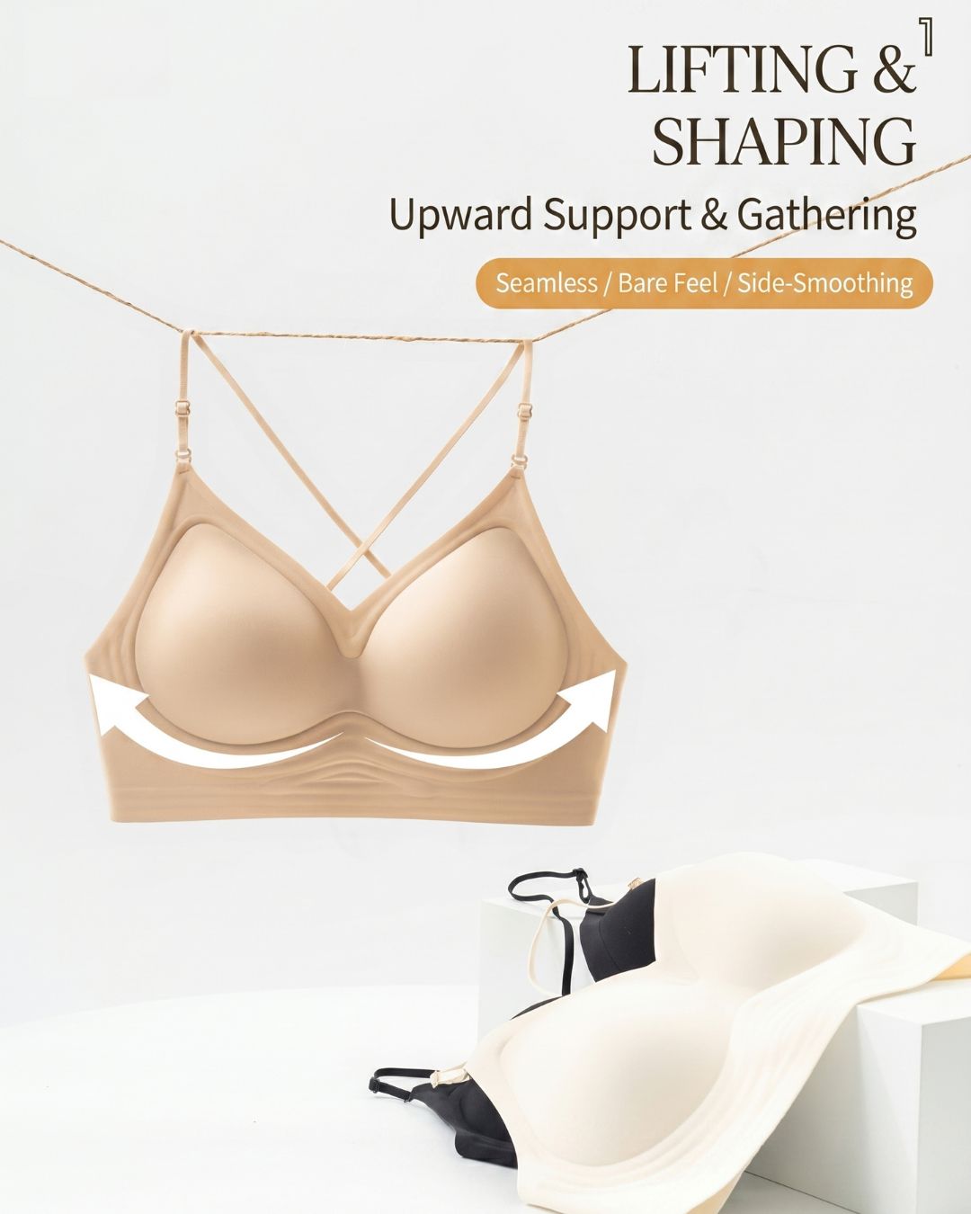 U-Back Invisible Halter Thin Straps Push-Up Seamless JellyBra Support Backless Lingerie
