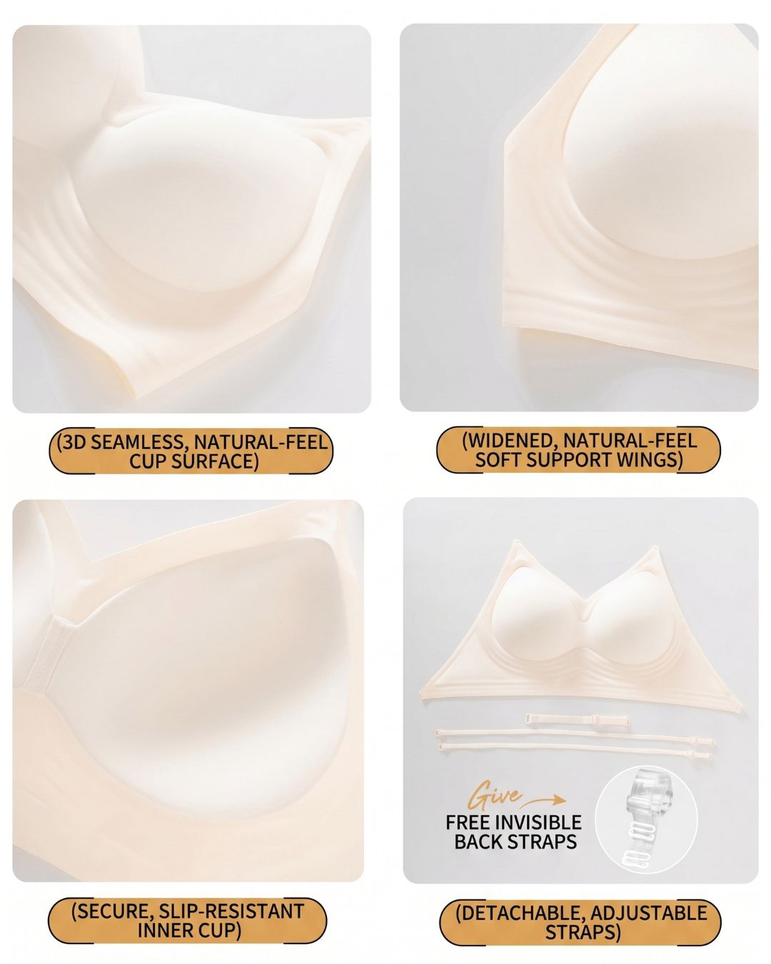 U-Back Invisible Halter Thin Straps Push-Up Seamless JellyBra Support Backless Lingerie