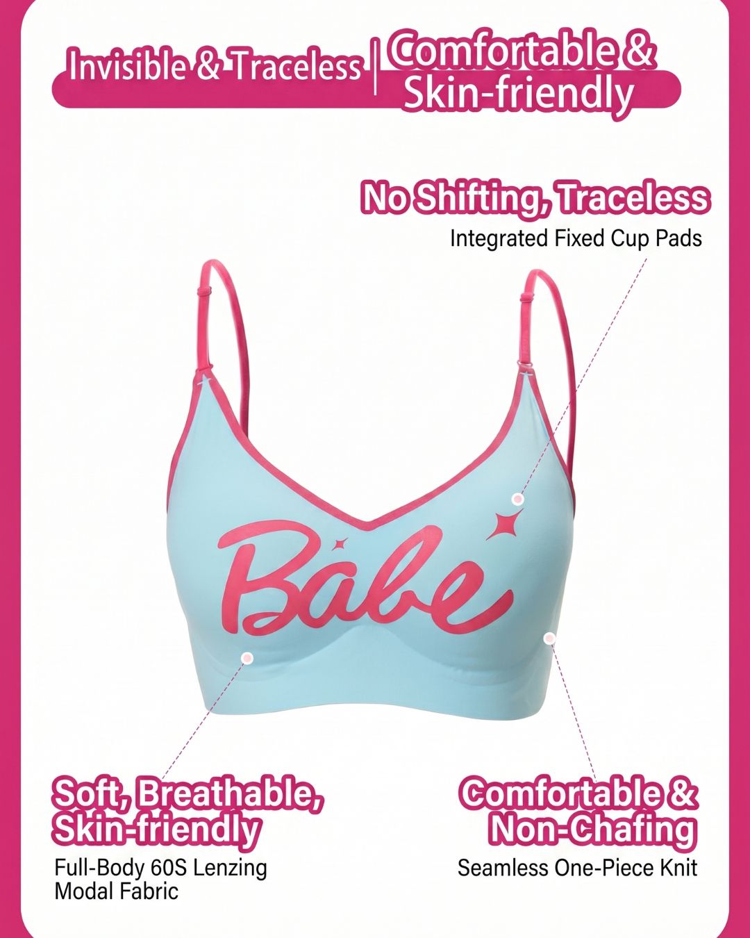 Y2K Babe Bralette Contrast Trim Crop Top Built-In Support Coastal Vacation Style