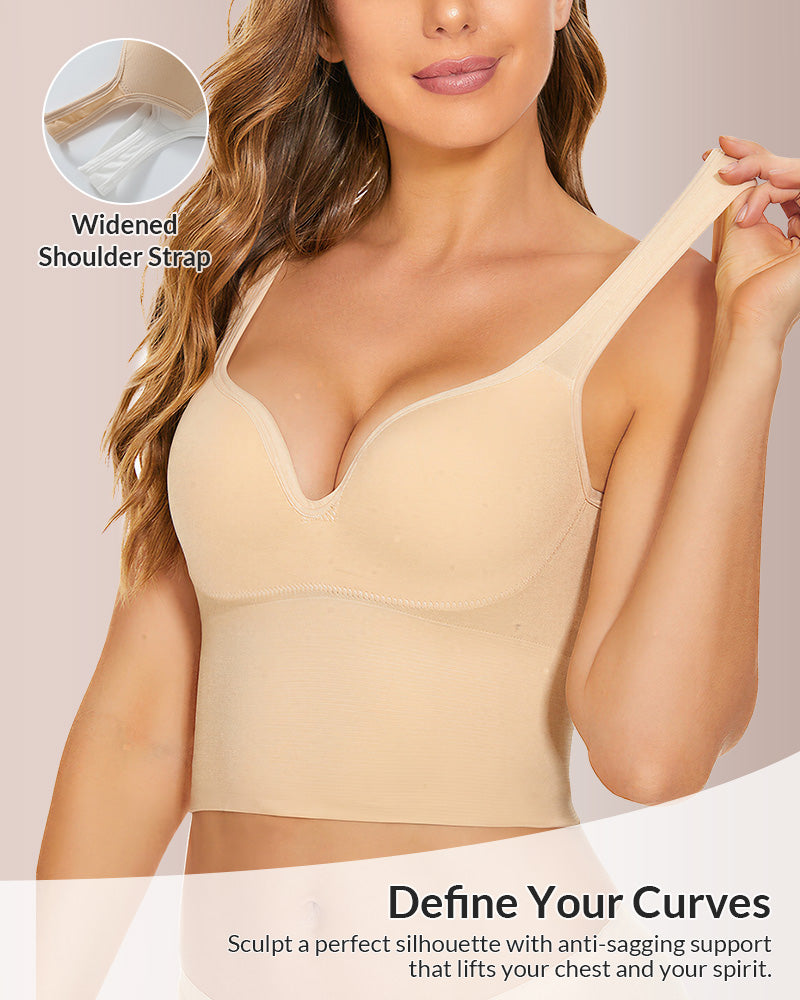 Seamless Deep-V Shaping Bra With Wide Straps