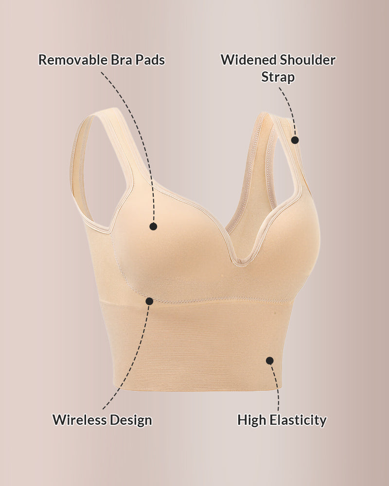 Seamless Deep-V Shaping Bra With Wide Straps