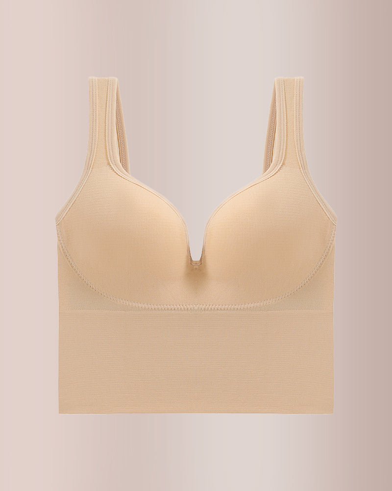 Seamless Deep-V Shaping Bra With Wide Straps