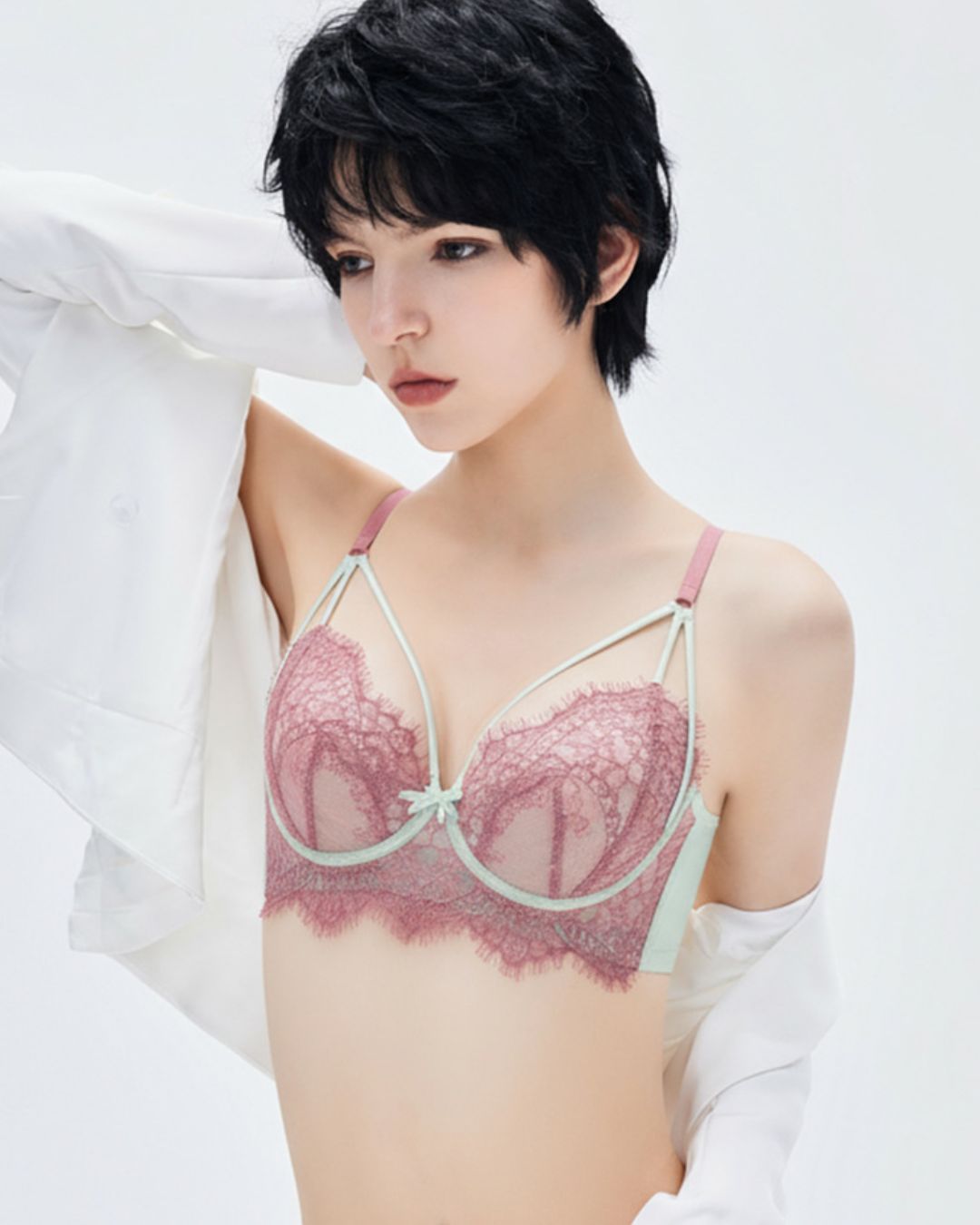 French Eyelash Lace Wireless Push-Up Bra