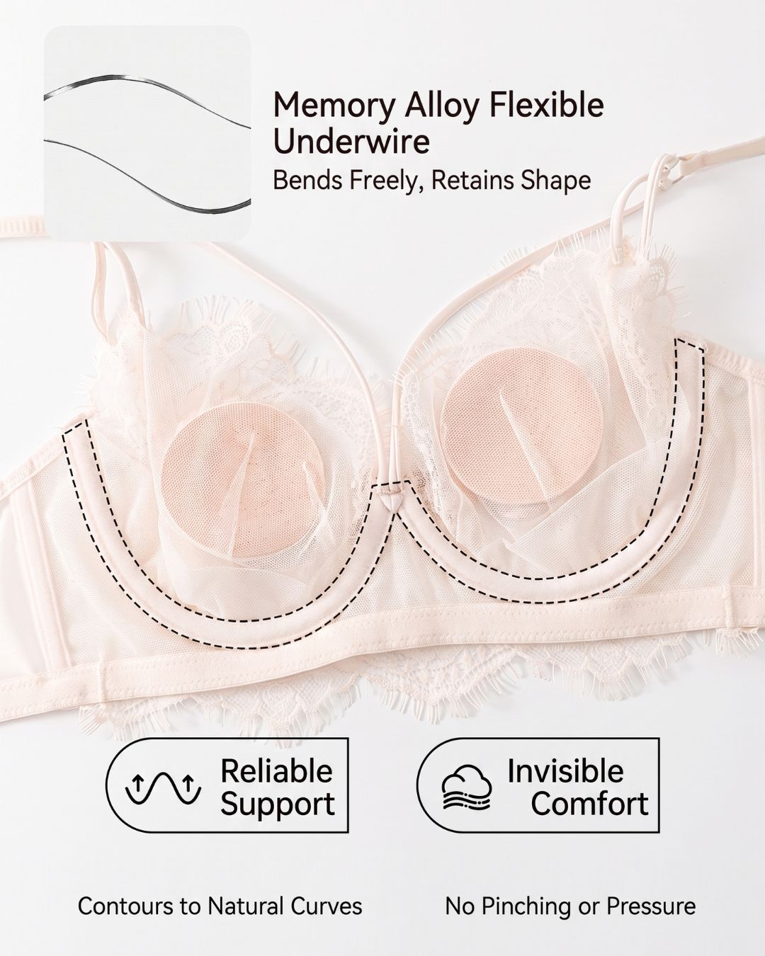French Eyelash Lace Wireless Push-Up Bra