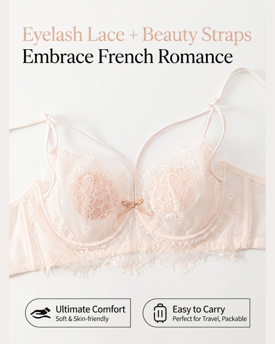 French Eyelash Lace Wireless Push-Up Bra