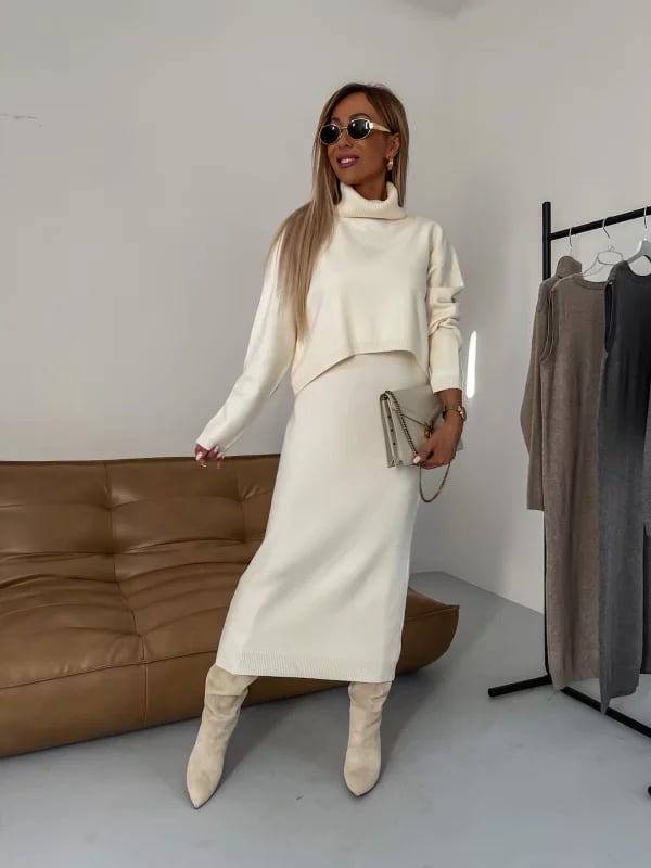 💥Midi Dress and Turtle Neck Sweater Set