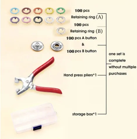 🔥100pcs Invisible Colored Metal Buckle & Manual Pressure Pliers Kit