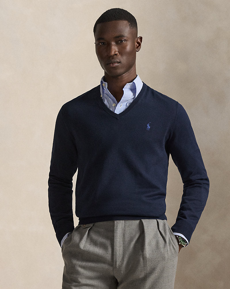 Slim Fit Cotton V-Neck Sweater Hunter Navy