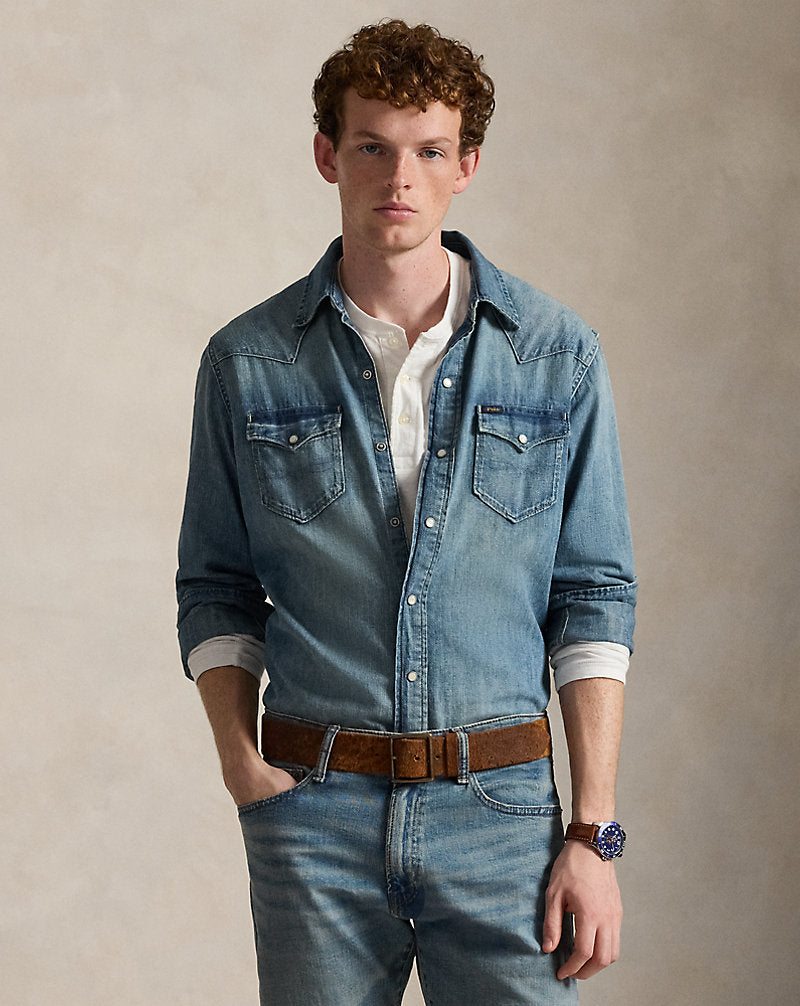 Slub Denim Western Shirt Western