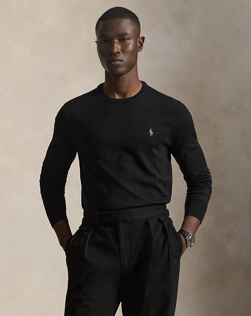 Slim Fit Cotton Sweater Black