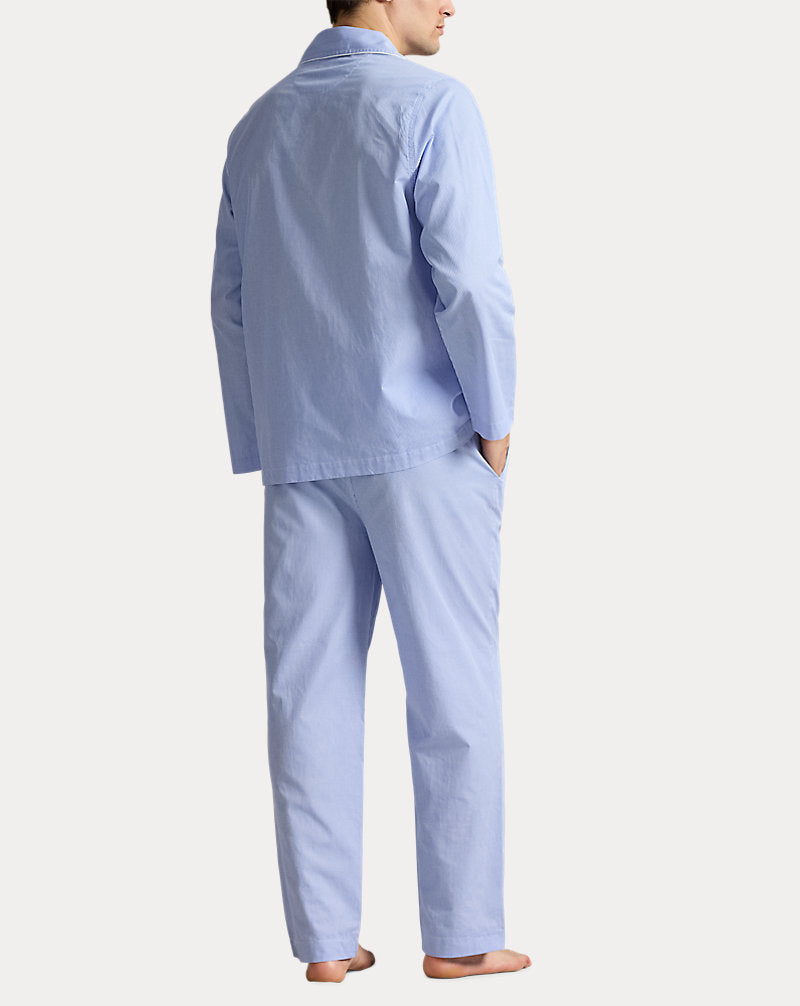 Gingham Poplin Long Sleep Set Light Blue Mini Gingham