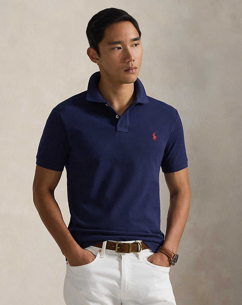 Slim Fit Mesh Polo Shirt Navy/Red
