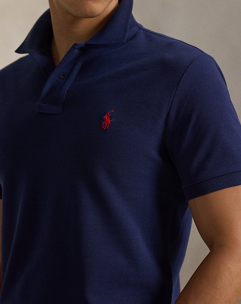 Slim Fit Mesh Polo Shirt Navy/Red