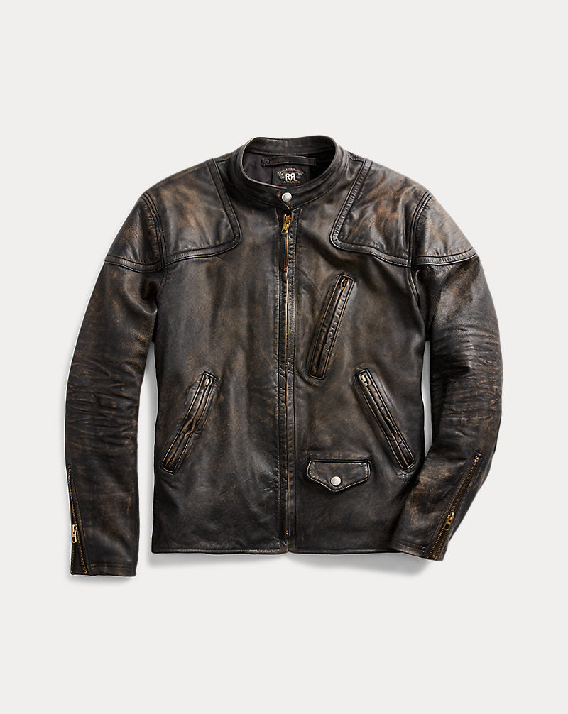 Slim Fit Leather Moto Jacket Black