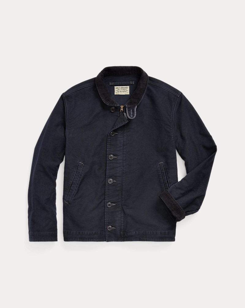 Corduroy-Collar Cotton Deck Jacket Dark Navy