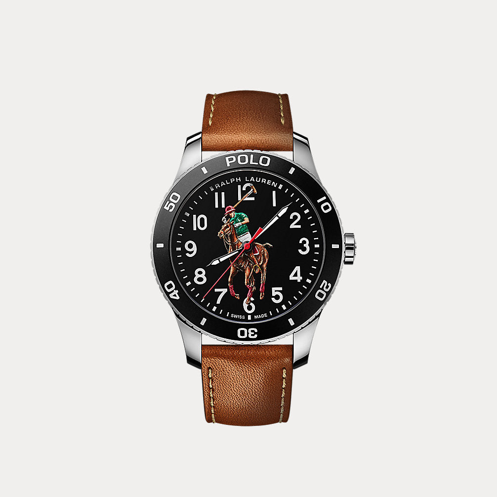 42 MM Polo Player Steel Black Dial Black Dial