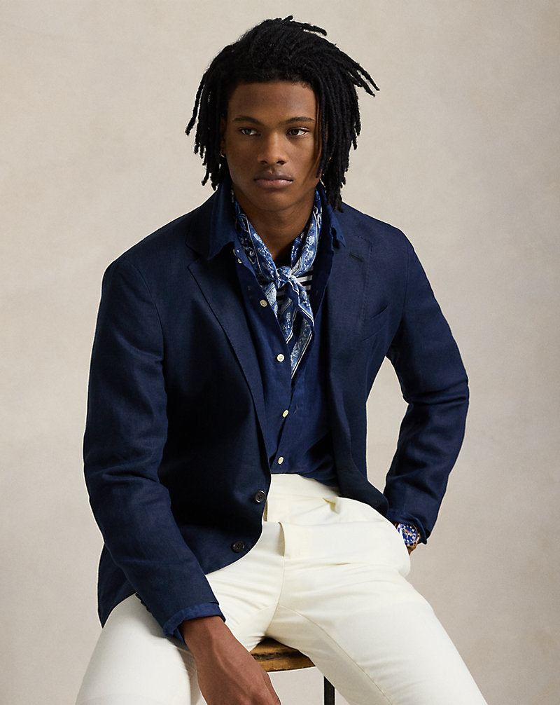 Slim Fit Linen Shirt Newport Navy