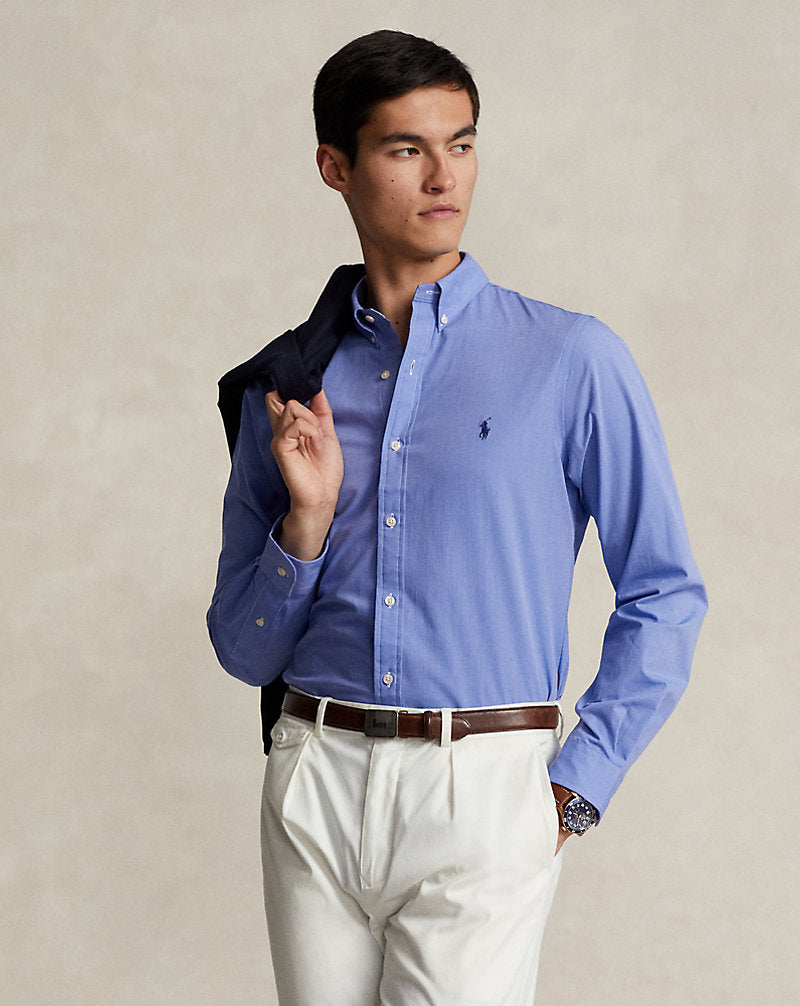 Slim Fit Stretch Poplin Shirt Blue