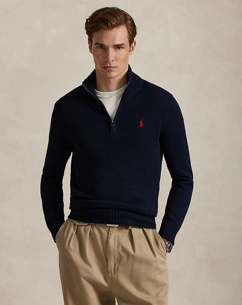 Cotton Quarter-Zip Jumper Hunter Navy