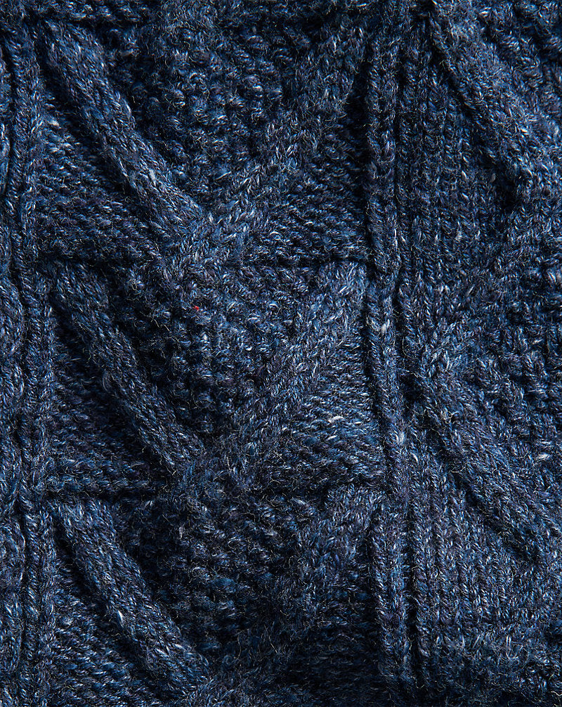 Aran-Knit Cotton Cardigan Navy Heather