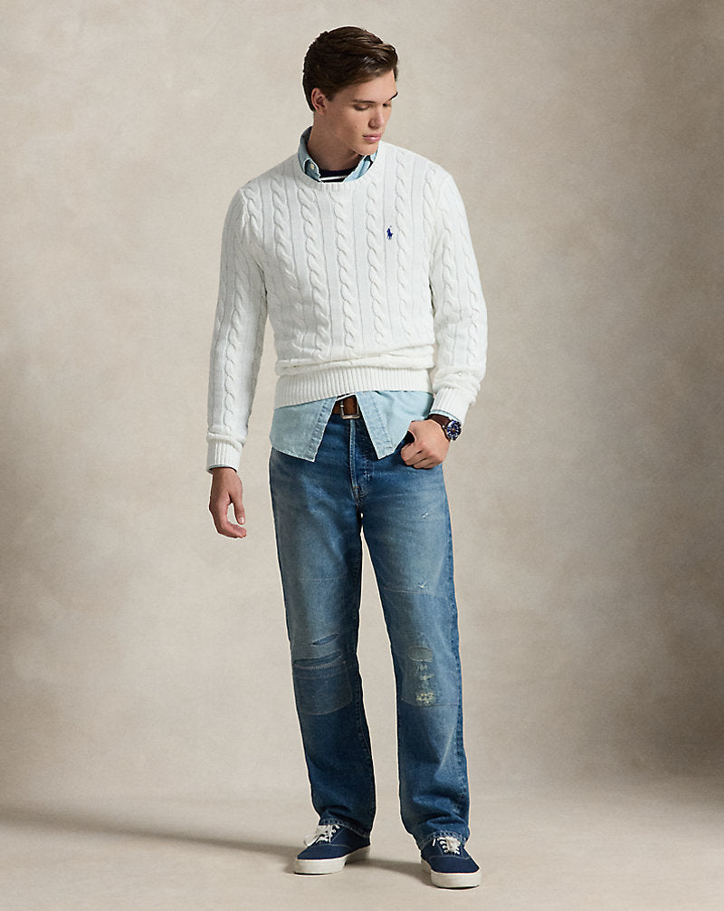 Cable-Knit Cotton Jumper White