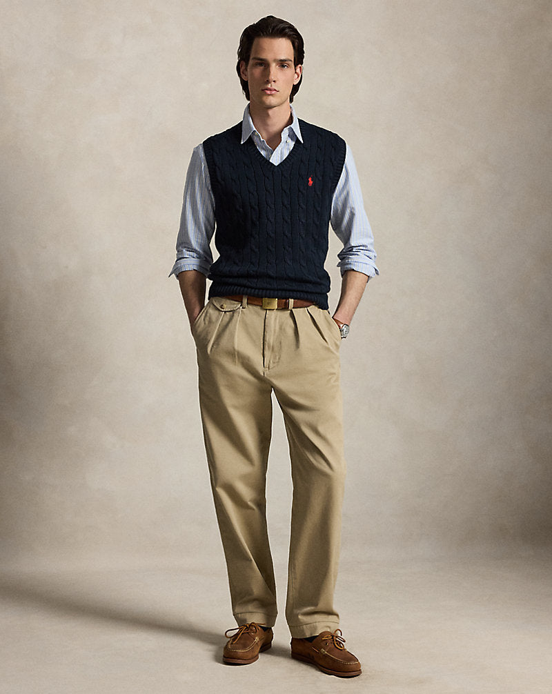 Cable-Knit Cotton Sleeveless Jumper Hunter Navy