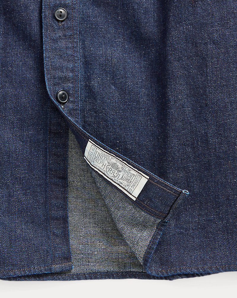 Indigo Cotton-Linen Denim Workshirt Rinse Wash