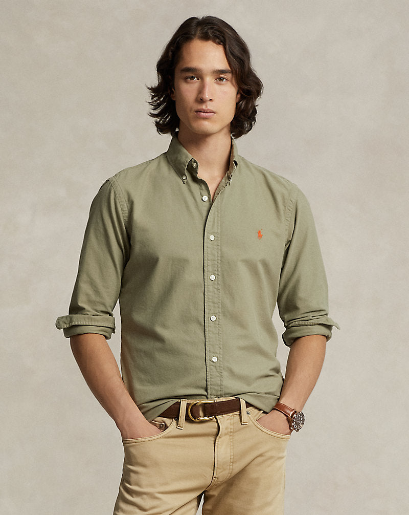 Custom Fit Garment-Dyed Oxford Shirt Sage Green