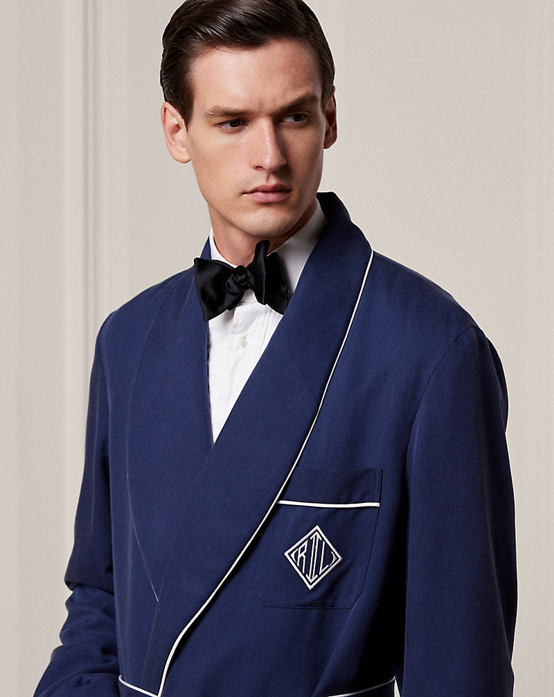 Monogram Silk Twill Robe Navy