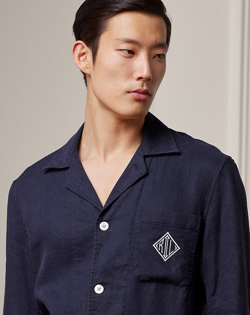 Monogram Linen Pyjama Set Navy