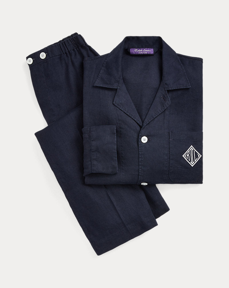 Monogram Linen Pyjama Set Navy