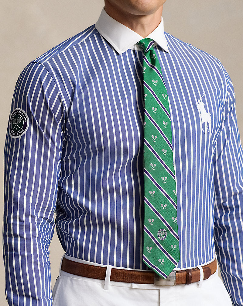 Wimbledon Striped Stretch Twill Shirt Graphic Royal White