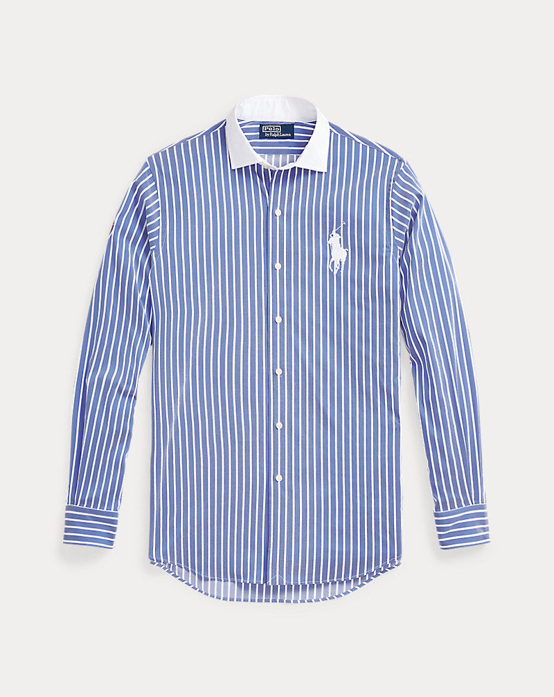 Wimbledon Striped Stretch Twill Shirt Graphic Royal White