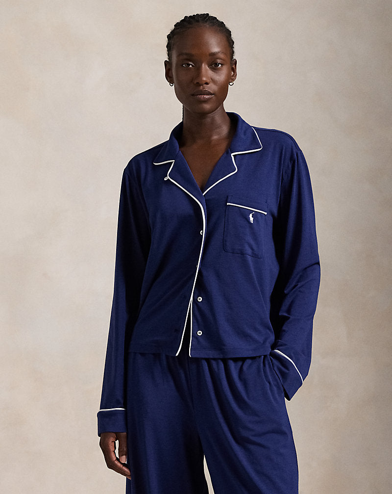 Langarm-Jersey-Pyjama-Set Marineblau