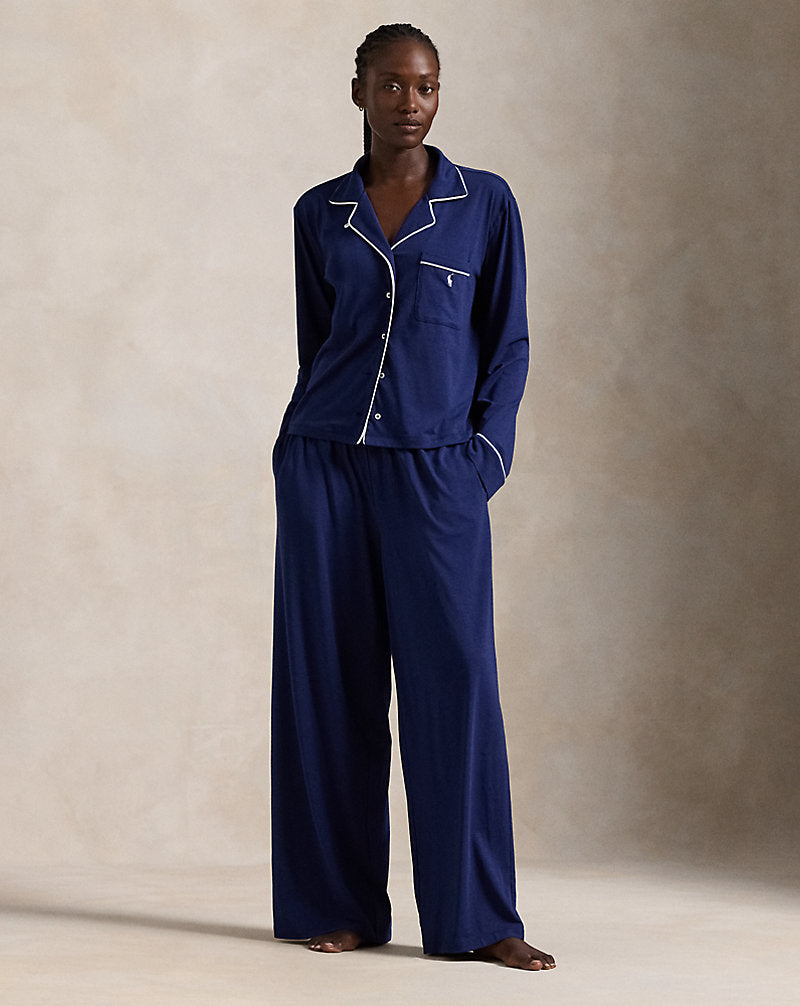 Langarm-Jersey-Pyjama-Set Marineblau