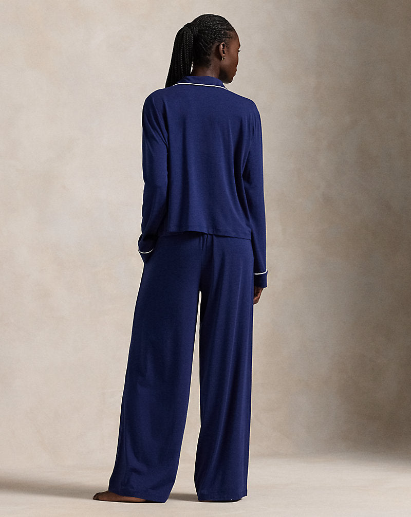 Langarm-Jersey-Pyjama-Set Marineblau